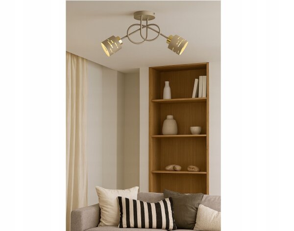 Deckenleuchte 2-flammig Beige Gold E27 L:30 cm Modern