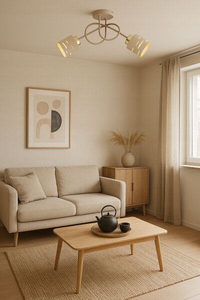 Deckenleuchte 2-flammig Beige Gold E27 L:30 cm Modern