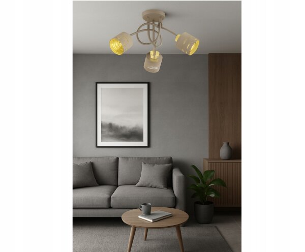 Deckenleuchte 3-flammig Beige Gold E27 L:45 cm Modern