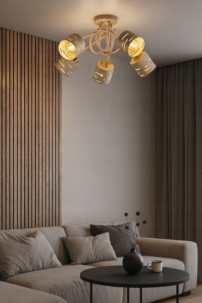 Deckenleuchte 5-flammig Beige Gold E27 L:50 cm Modern