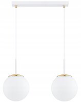 Pendelleuchte 2-flammig Glas Wei&szlig; Gold E27 L:40 cm