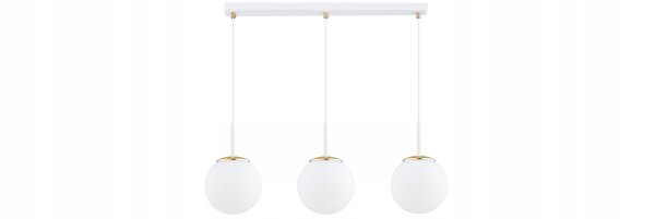 Pendelleuchte 3-flammig Glas Weiß Gold E27 L:60 cm