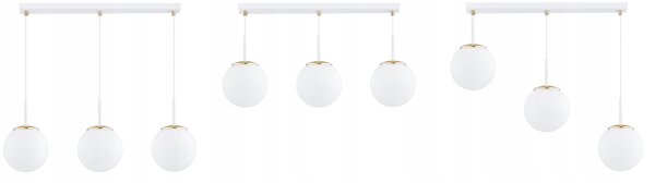 Pendelleuchte 3-flammig Glas Weiß Gold E27 L:60 cm