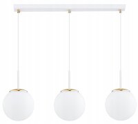 Pendelleuchte 3-flammig Glas Wei&szlig; Gold E27 L:60 cm