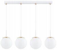 Pendelleuchte 4-flammig Glas Wei&szlig; Gold E27 L:60 cm