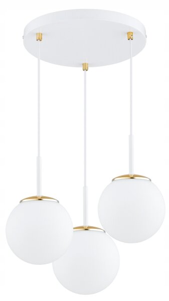 Pendelleuchte 3-flammig Glas Weiß Gold E27 B:30 cm