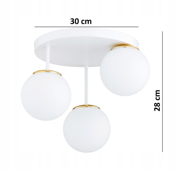 Deckenleuchte 3-flammig Glas Weiß Gold E27 B:30 cm