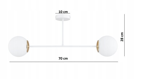 Deckenleuchte 2-flammig Glas Weiß Gold E27 B:70 cm