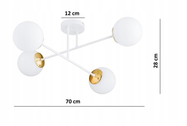 Deckenleuchte 4-flammig Glas Weiß Gold E27 B:70 cm
