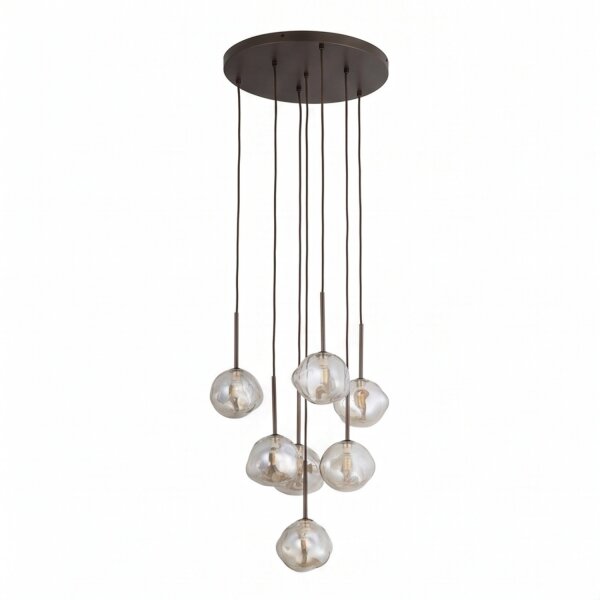 Pendelleuchte 7-flammig Glas Braun Cognac G9 Ø48,5 cm