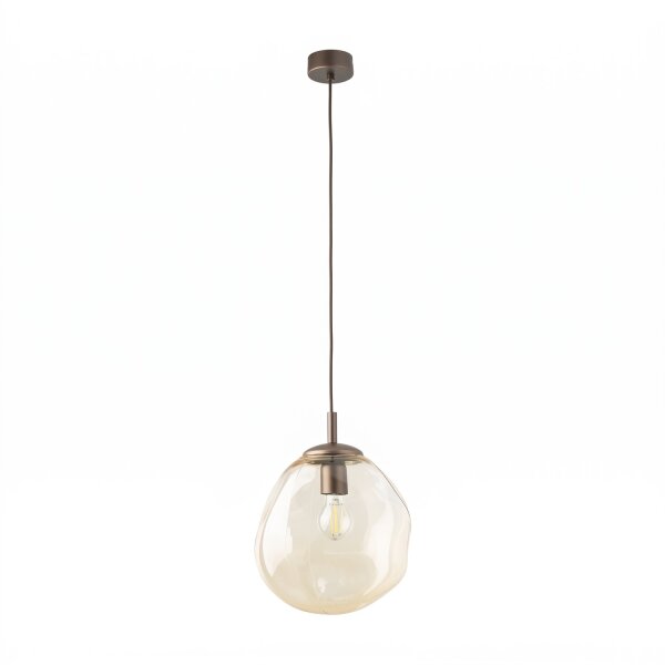 Pendelleuchte Glas Metall Braun Cognac E27 Ø25 cm rund