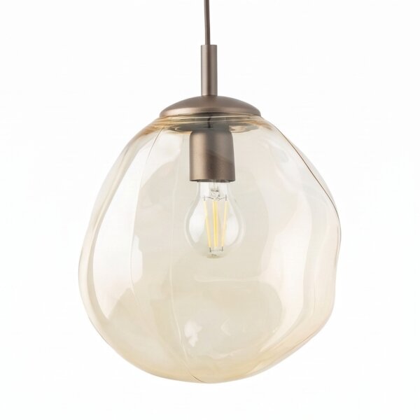 Pendelleuchte Glas Metall Braun Cognac E27 Ø25 cm rund