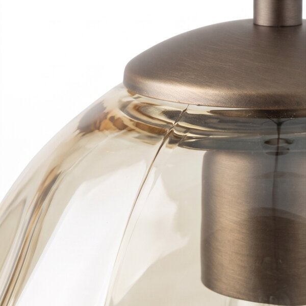 Pendelleuchte Glas Metall Braun Cognac E27 Ø25 cm rund