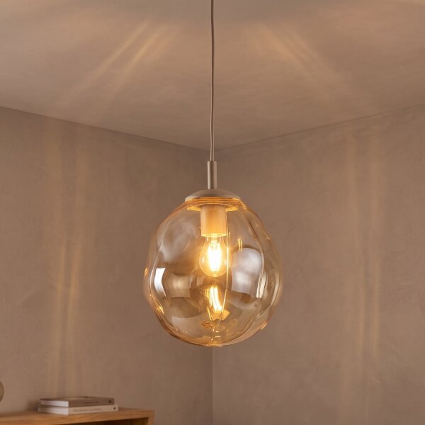 Pendelleuchte Glas Metall Sandfarben Cognac E27 Ø25 cm