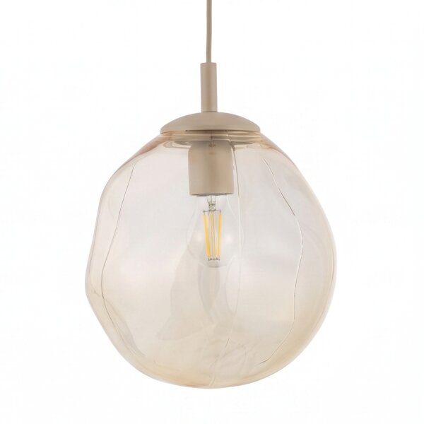 Pendelleuchte Glas Metall Sandfarben Cognac E27 Ø25 cm