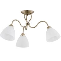 Deckenleuchte 3-flammig Glas Messing Wei&szlig; E27 L:54 cm