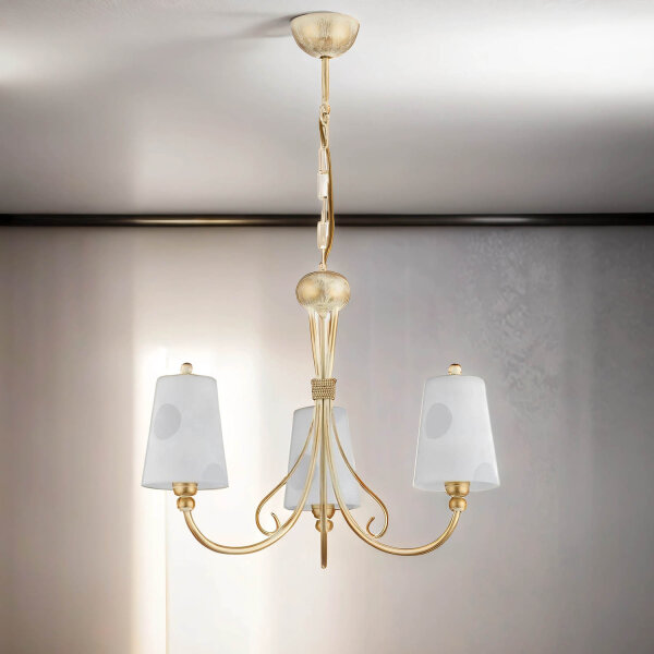 Kronleuchter in Shabby Gold Weiß Glas ENANIA Lampe