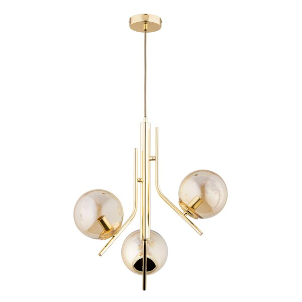 Hängelampe 3-flammig Glas Gold Bernstein E14 L:48 cm