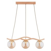 Hängelampe 3-flammig Holz Bernstein Natur E14 L:68 cm