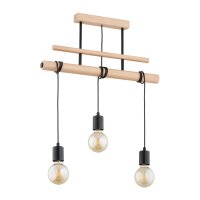 Hängelampe Holz Natur 3-flammig E27 L:60 cm wohnlich