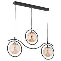 H&auml;ngelampe 3-flammig Glas Schwarz Bernstein E14 L:78 cm