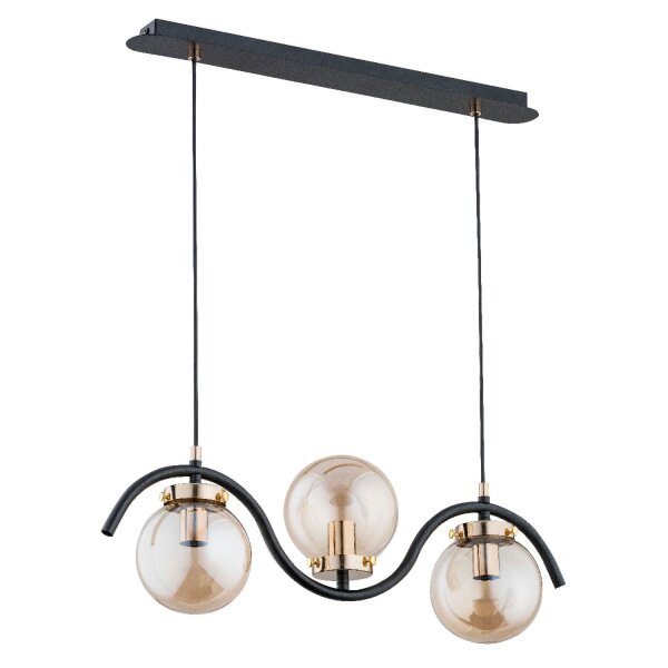 Hängelampe Glas Schwarz Bernstein 3-flammig E14 L:60 cm