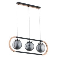 Hängelampe Holz 3-flammig Rauchglas E14 68 cm dekorativ