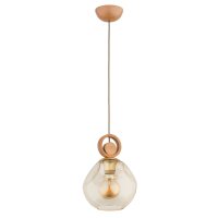 Hängelampe Holz Metall Glas Gold E27 L:20 cm Modern