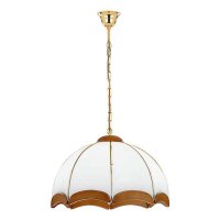 H&auml;ngelampe Holz Glas Gold E27 L:46 cm 3-flmg dekorativ