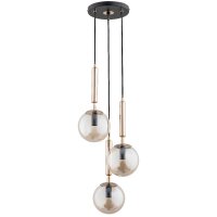 H&auml;ngelampe 3-flammig Glas Schwarz Bernstein E14 L:28 cm