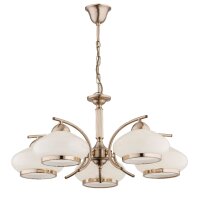 Pendelleuchte 5-flammig Glas Weiß Gold E27 L:59 cm