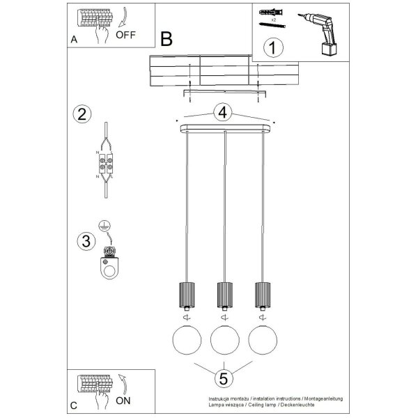 Hängelampe blendarm Glas Aluminium 3-flammig G9 L:40cm