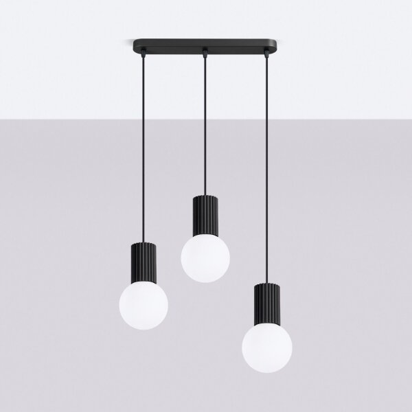 Hängelampe Glas Aluminium Schwarz 3-flammig G9 L:40cm
