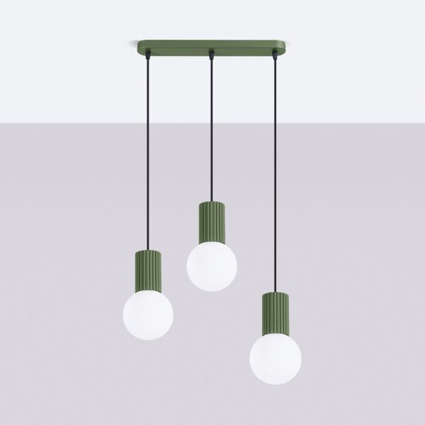 Hängelampe Glas Aluminium Olivgrün 3-flammig G9 L:40cm