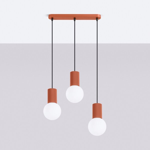 Hängelampe Glas Aluminium Ockerrot 3-flammig G9 L:40cm