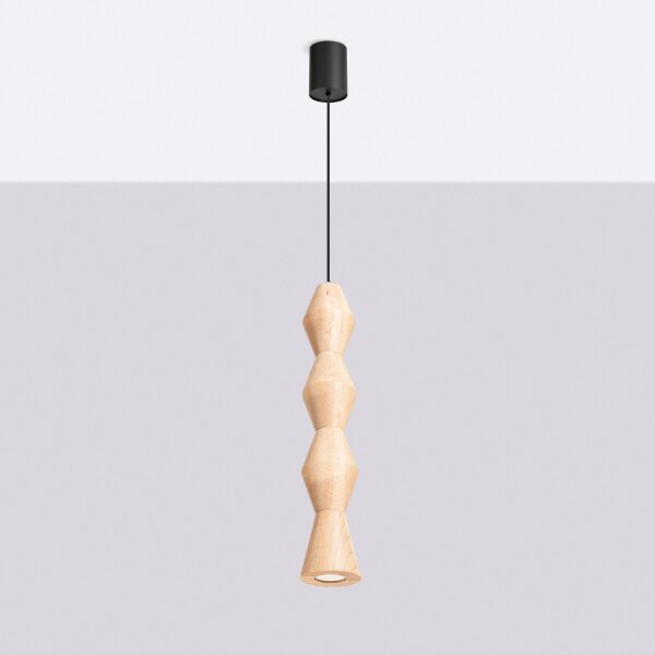 Hängelampe Holz Schwarz Natur GU10 Ø10 cm Skandinavisch