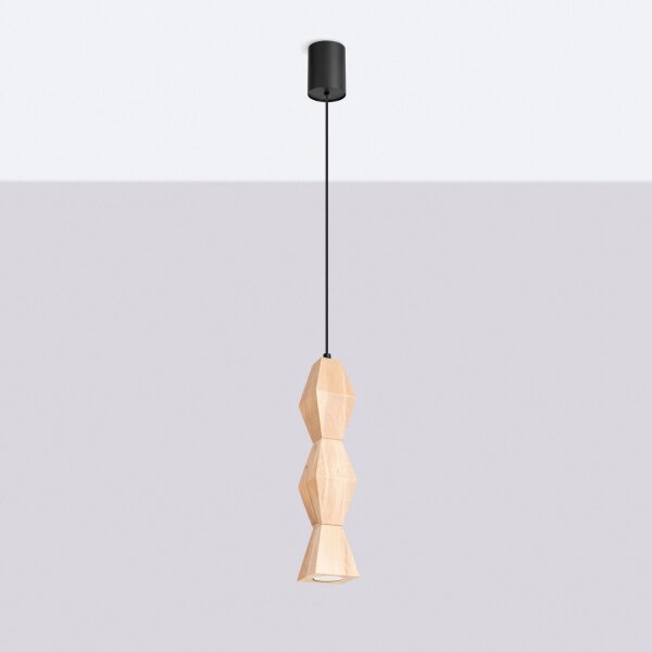 Pendelleuchte Holz Schwarz Natur GU10 Ø8cm rund Modern