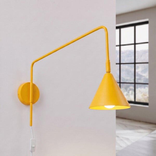 Wandleuchte Stahl Gelb Schalter Stecker E14 T:61cm