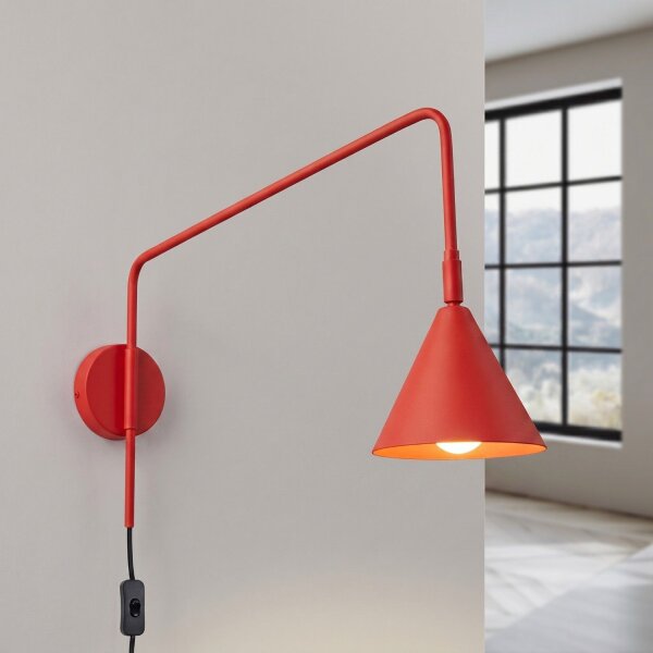 Wandleuchte Stahl Rot Schalter Stecker E14 H:30 cm