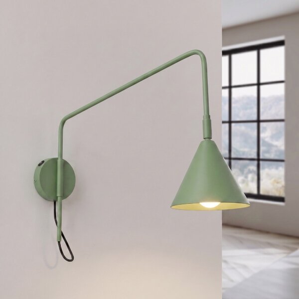 Wandleuchte mit Schalter Stahl Salbei E14 T:61 cm