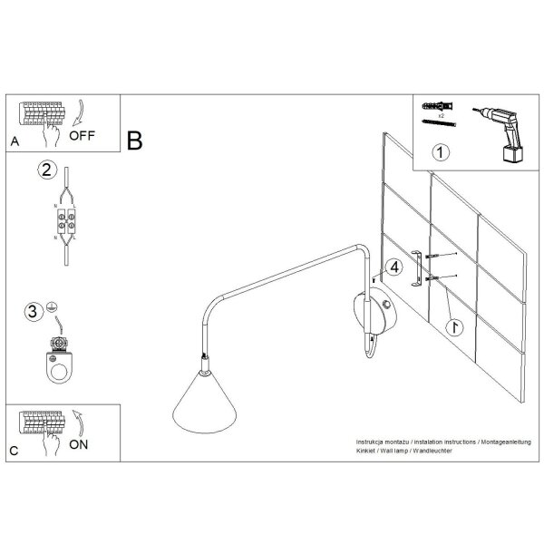 Wandleuchte mit Schalter Stahl Salbei E14 T:61 cm