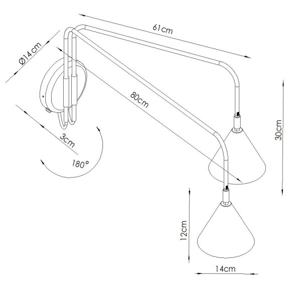 Wandlampe Stahl Braun Schalter 2-flammig E14 H:30cm