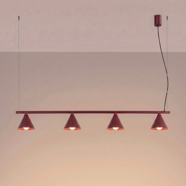 Pendelleuchte Stahl Burgund 4-flammig E14 L:122 cm