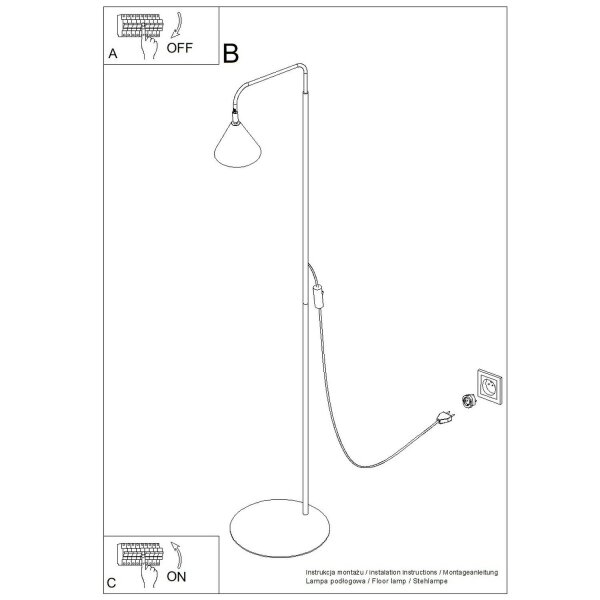 Stehlampe schwenkbar drehbar Stahl Gelb E14 H:165cm