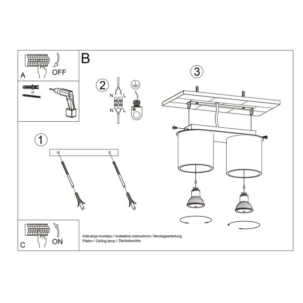 Deckenlampe Aluminium Ultramarin 2-flammig GU10 L:26cm