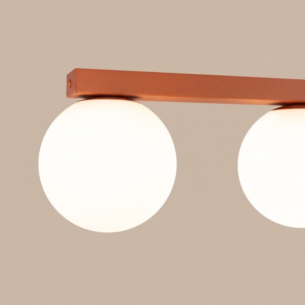 Deckenlampe blendarm Glas Stahl Ockerrot G9 L:120cm