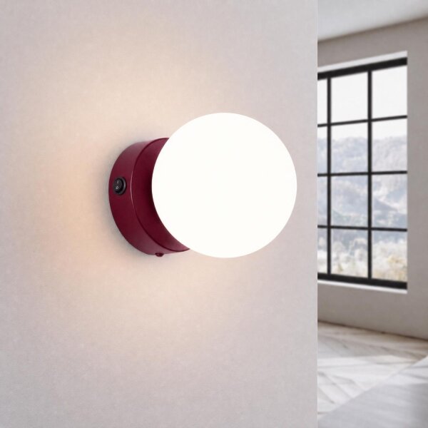 Wandlampe Schalter blendarm Glas Stahl Burgund G9 14cm