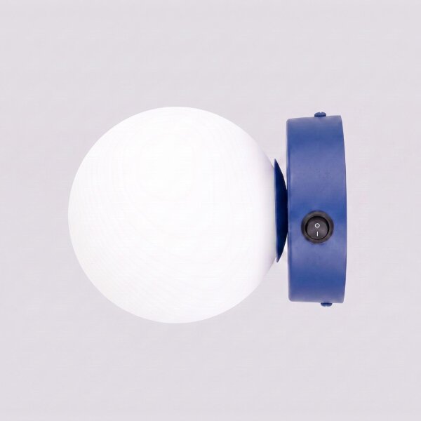 Wandlampe Schalter Glas Stahl Ultramarin G9 B:14cm rund