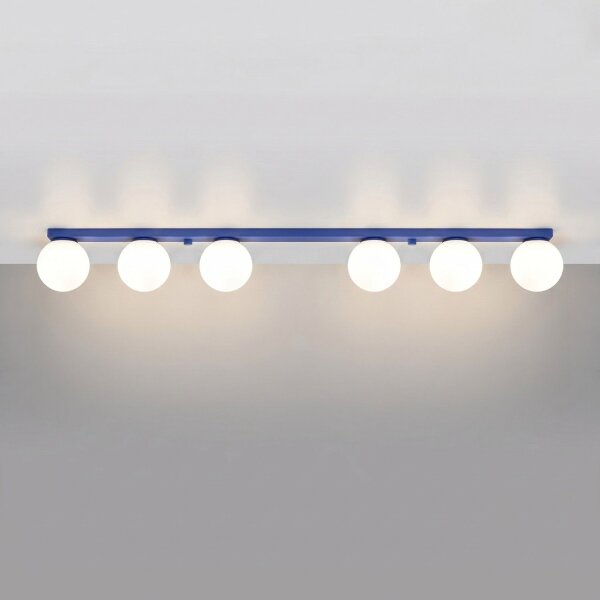Deckenlampe Glas Stahl Ultramarin 6-flammig G9 L:120cm