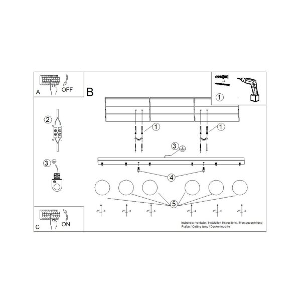 Deckenlampe Glas Stahl Ultramarin 6-flammig G9 L:120cm
